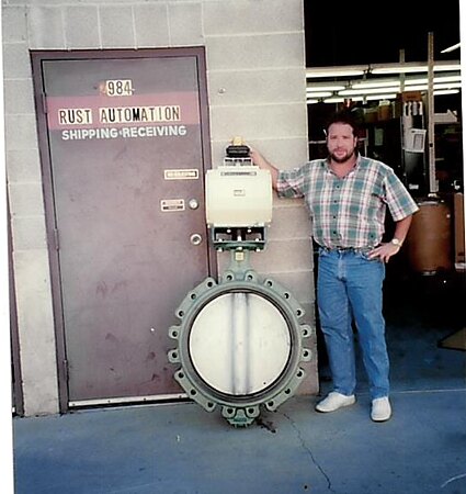 A butterfly valve at the Rust Automation shipping and receiving door in the 1980s